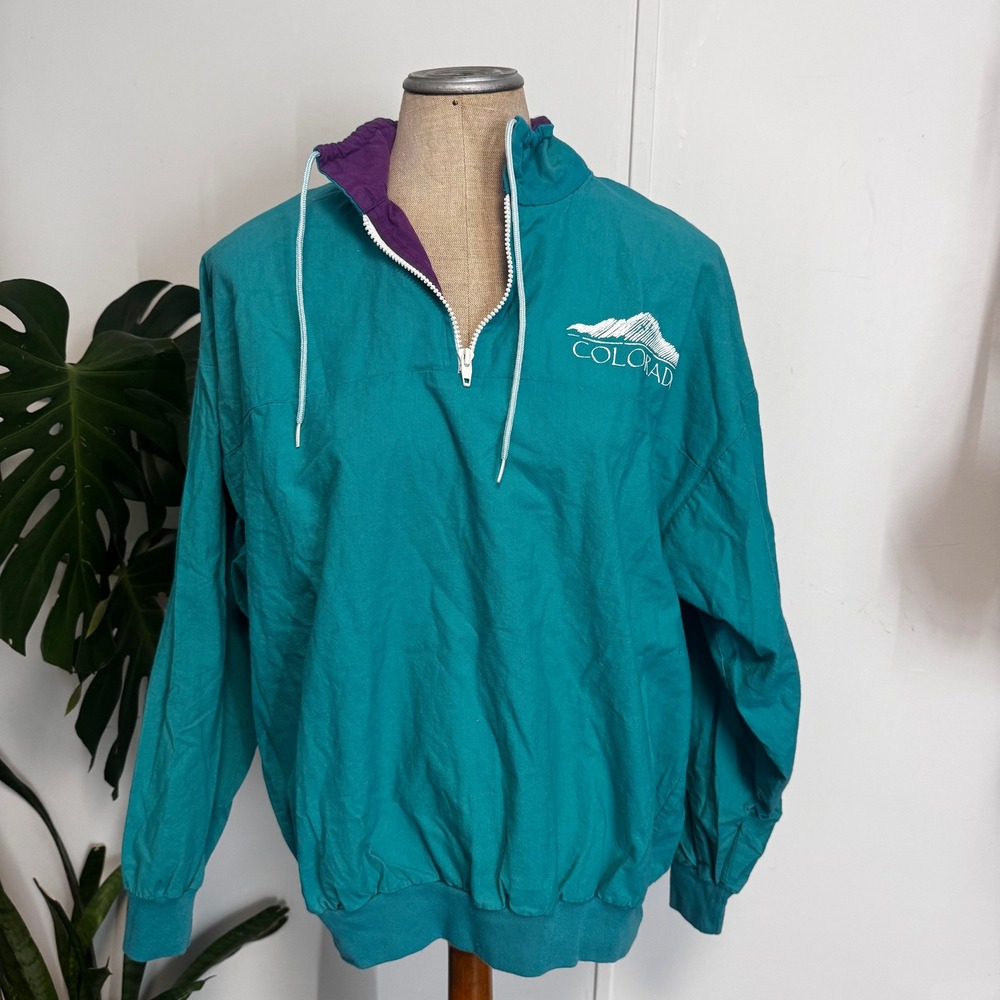 Prairie Mountain Pullover Unisex Large Teal Colorado Vintage 90s Quarter Zip USA